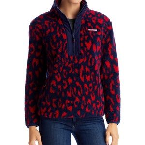 Vineyard Vines navy & red leopard fleece